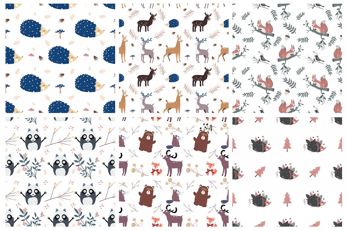 Forest animals seamless patterns example image 1