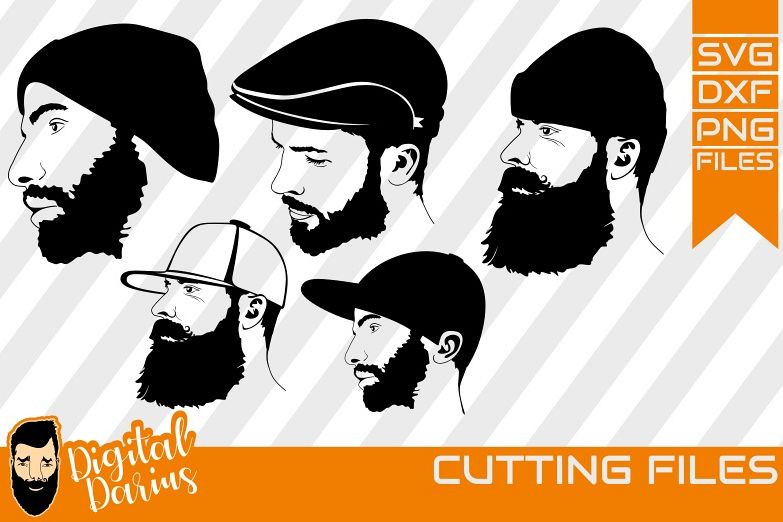 5x Beard man with cap svg, Man face SVG, Man svg, Long beard example image 1