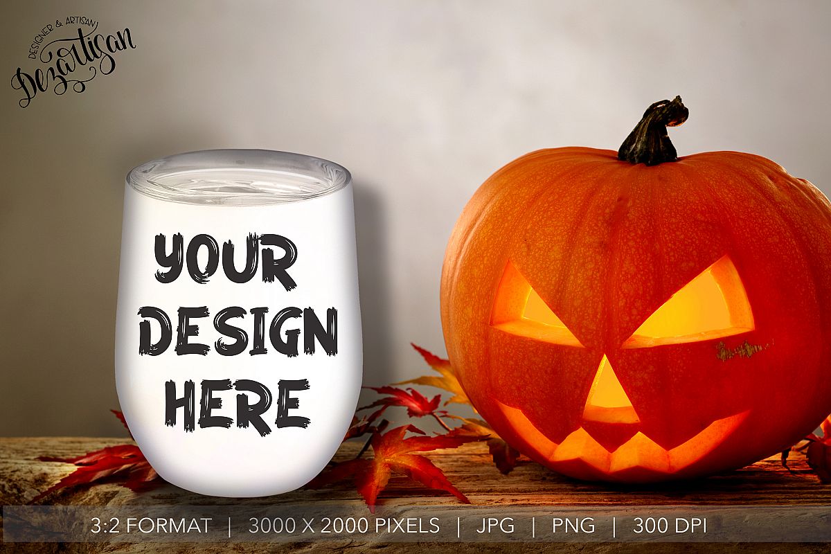 Halloween Fall Autumn Wine Tumbler Glass Mock Up JPG | PNG example image 1