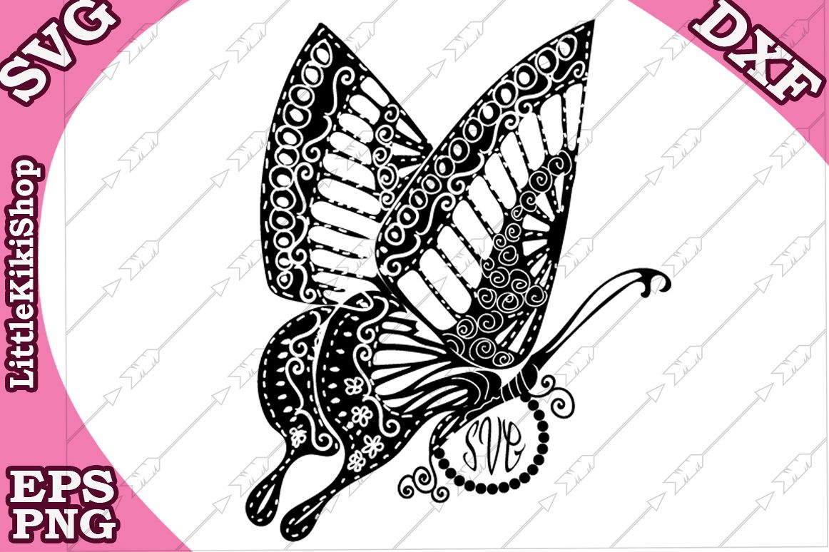 Zentangle Butterfly Monogram Svg, Mandala Butterfly Svg example image 1