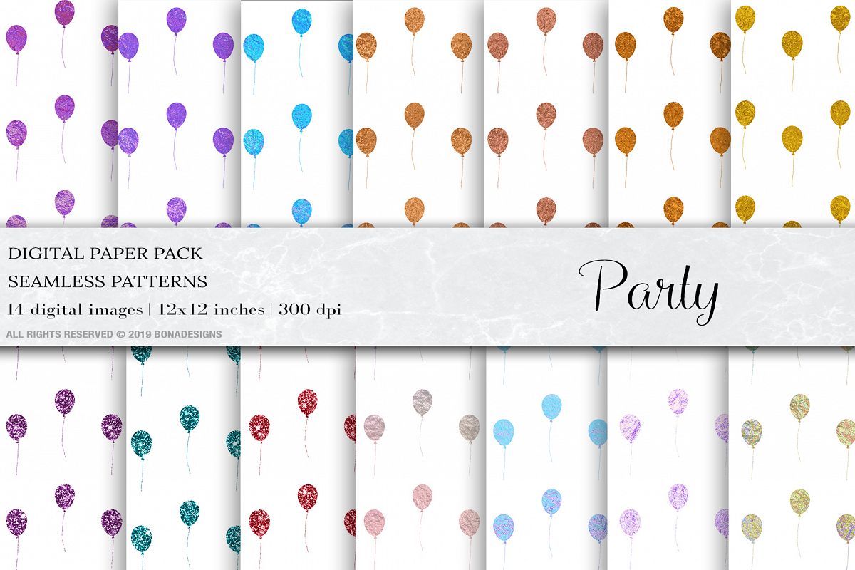 Party Digital Papers, Balloon Seamless Patterns example image 1