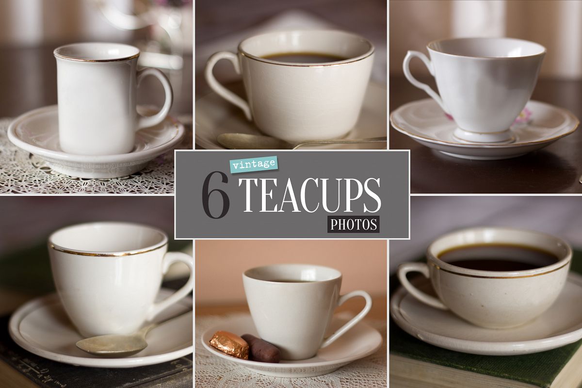 6 Vintage Teacups Photo Bundle example image 1