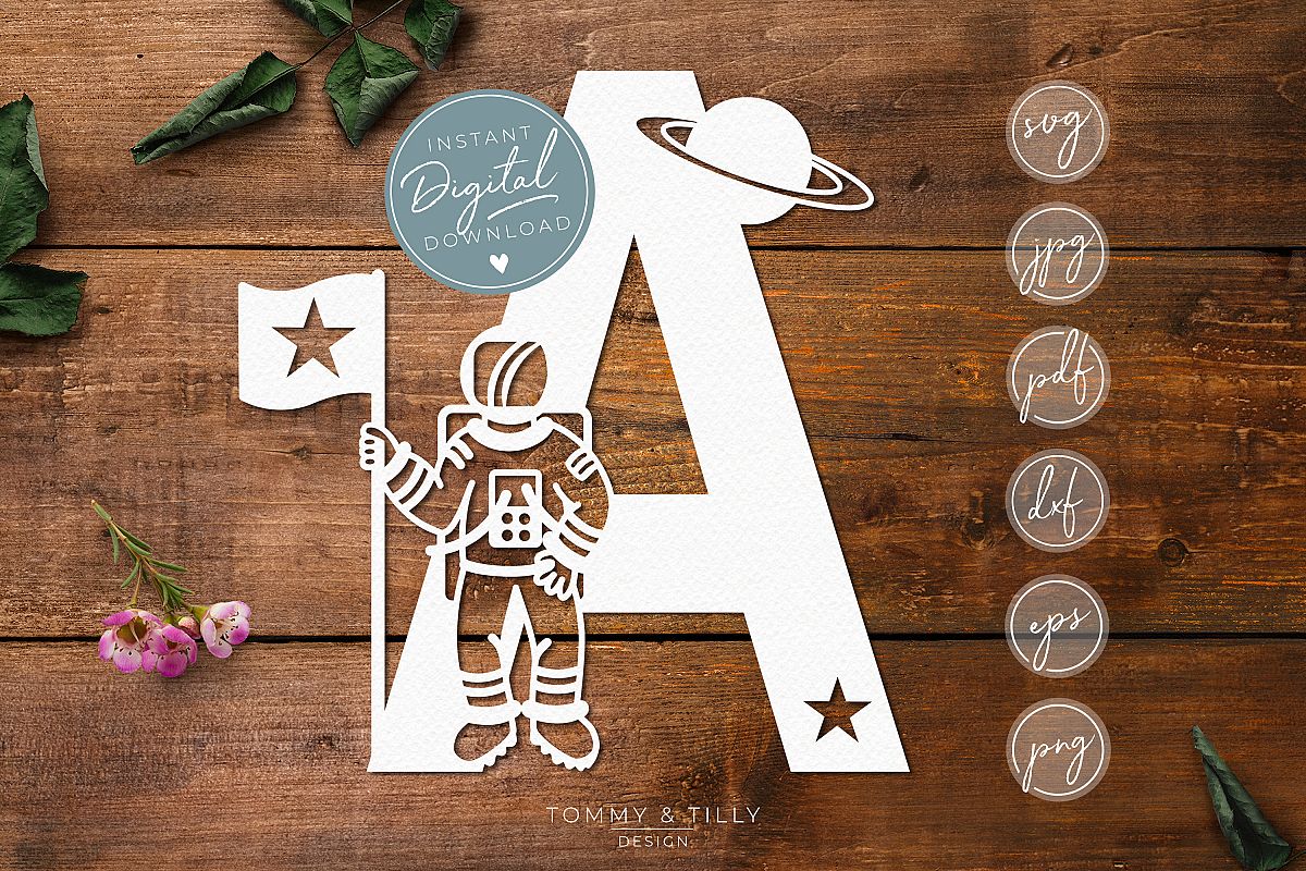 A Astronaut Letter - Papercut SVG EPS DXF PNG PDF JPG example image 1