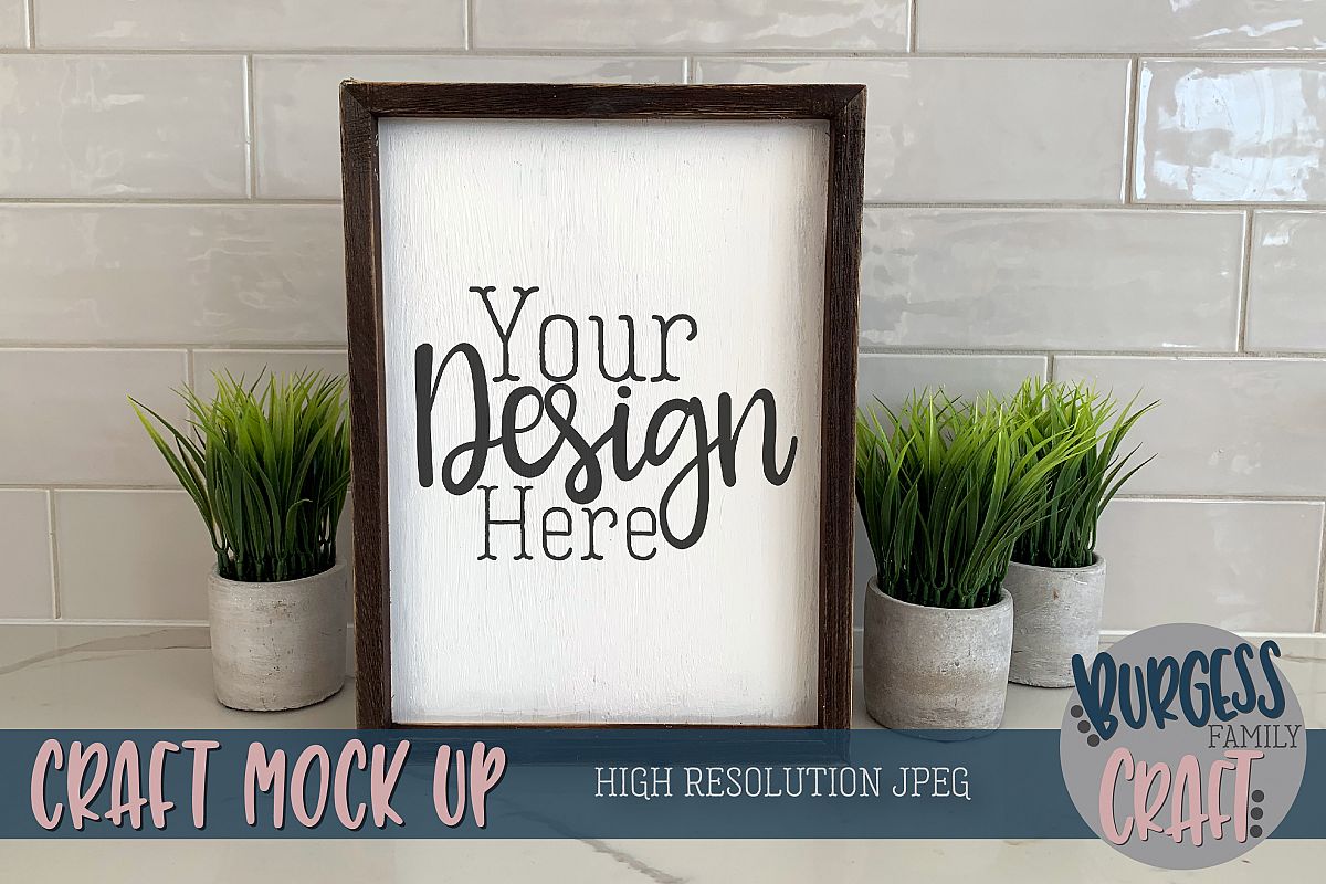 Wood sign portrait plants Craft mock up |High Res JPEG example image 1
