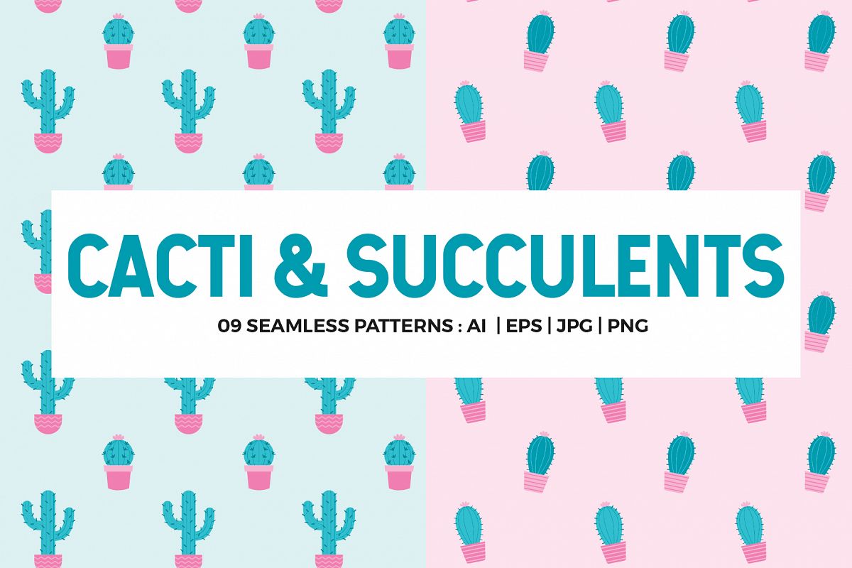 Cactus Seamless Patterns Collection example image 1