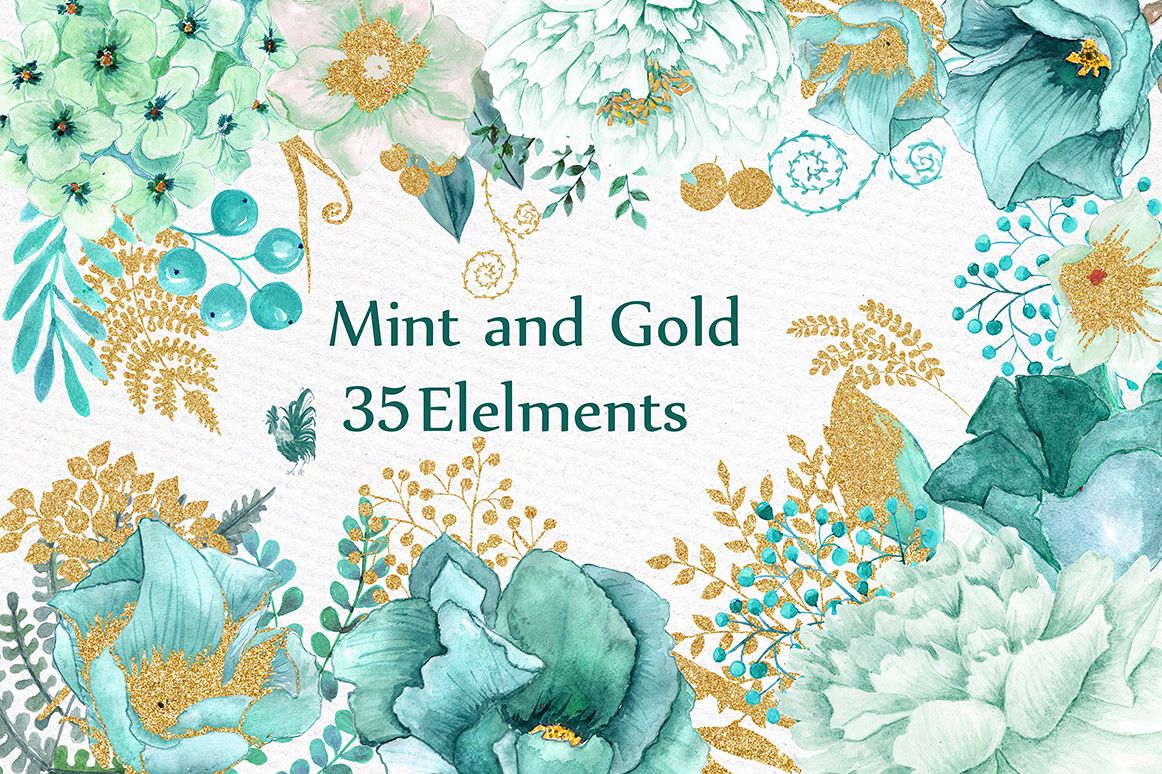 Gold Mint flowers clipart example image 1