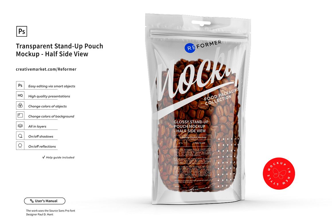 Download Transparent Stand-Up Pouch Mockup - Half Side View