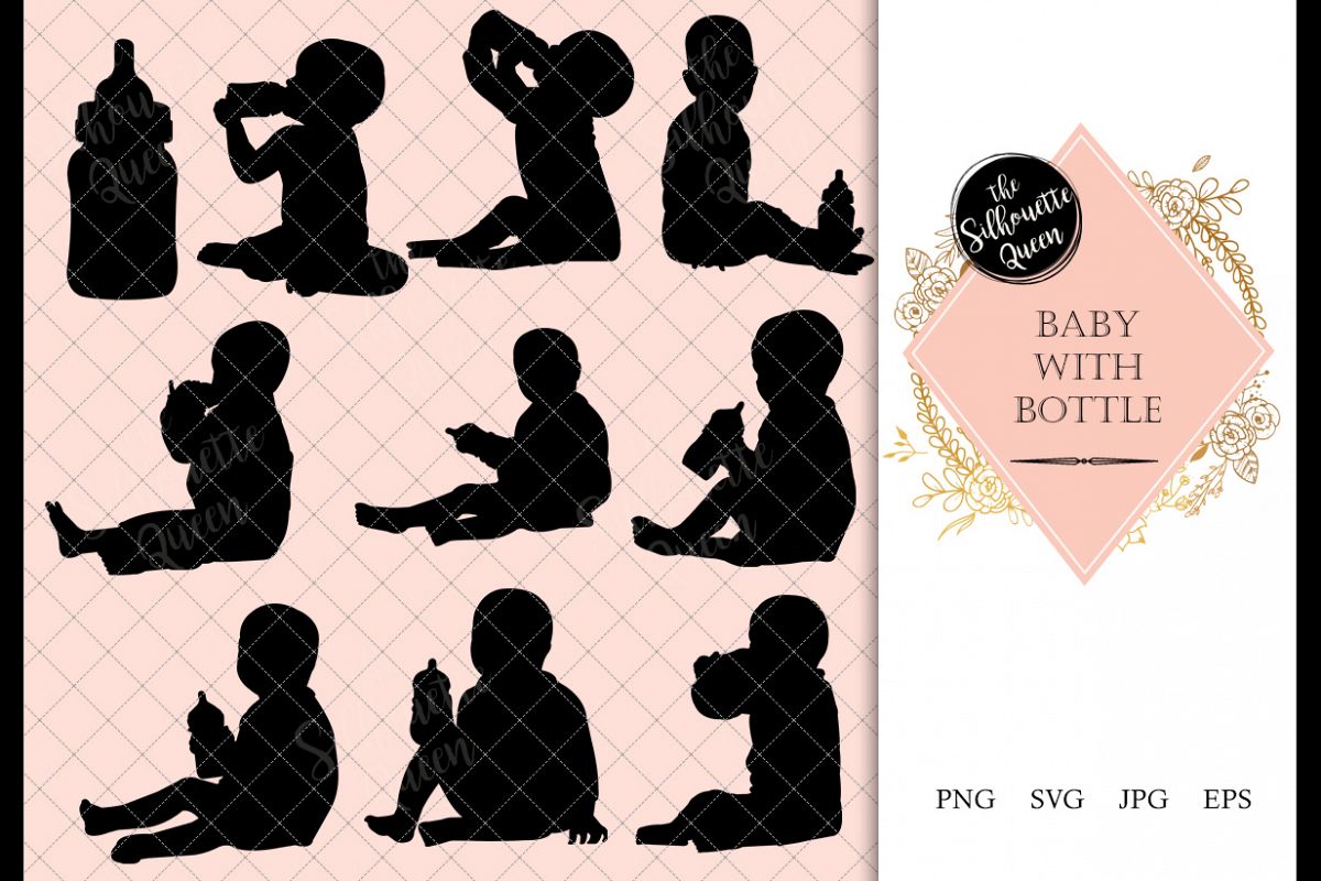 Baby with Bottle Silhouette, Baby with Bottle Clipart, SVG,