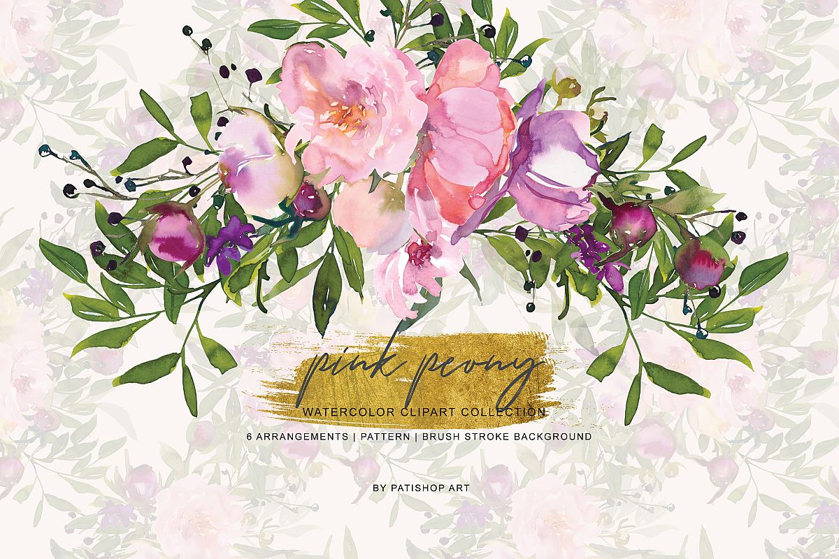 Watercolor Pink Peony Collection example image 1