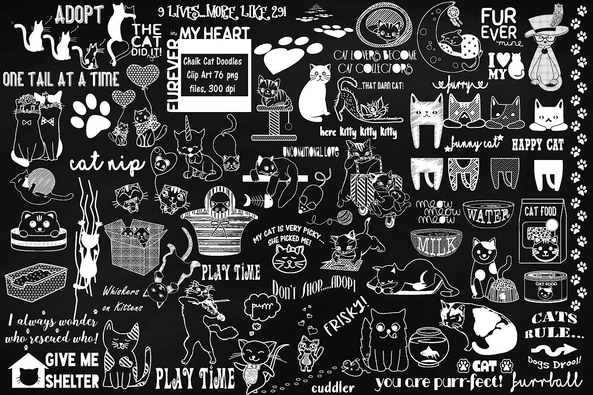 Chalk Cat Doodles Clip Art example image 1