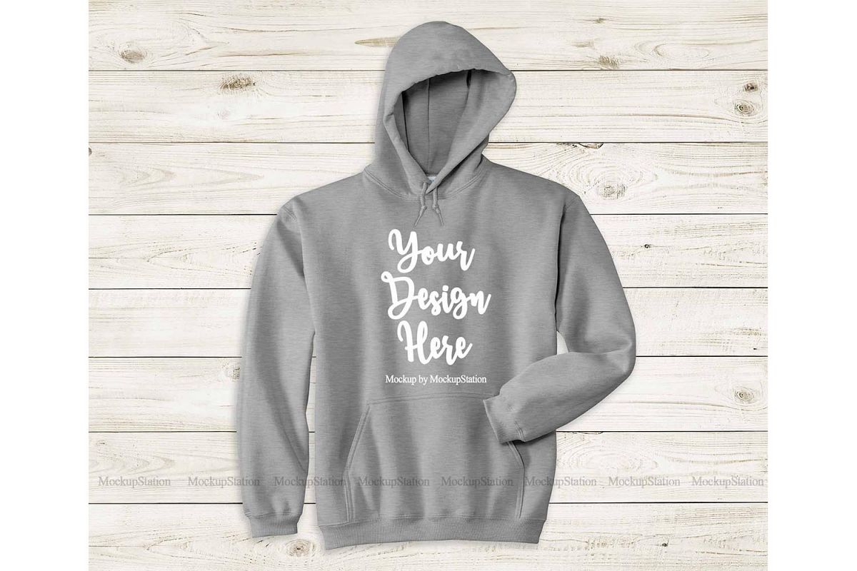Sport Grey Hoodie Mockup, Gildan 18500 Flat Lay Mock Up example image 1