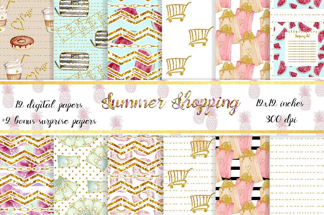 Summer Shopping digital background papers example image 1