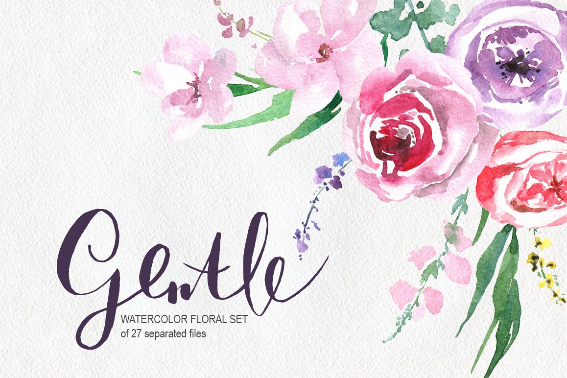 Gentle watercolor flowers, leaves example image 1