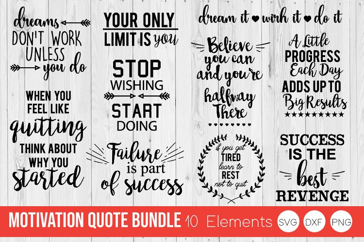 Motivation Quote Bundle SVG DXF, PNG Cut Files example image 1