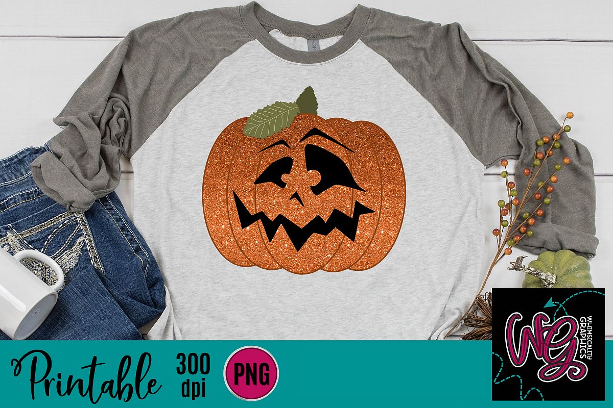 Glitter Pumpkin Jack O Lantern Sublimation Printable example image 1
