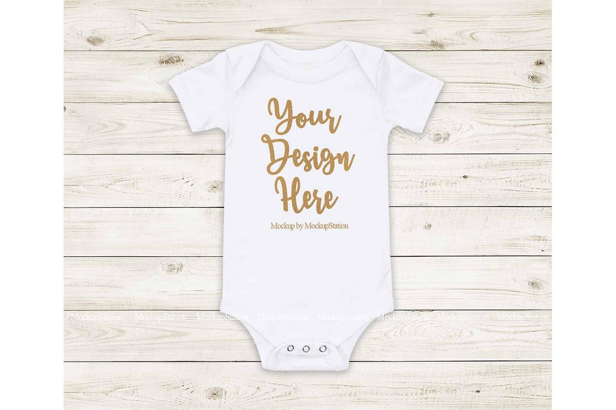 White Baby Bodysuit Mockup, Blank Newborn Infant Toddler Tee example image 1