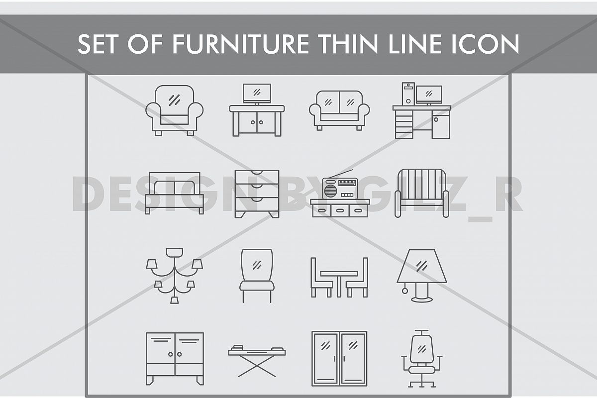 Set of Furniture Thin Line Icons example image 1