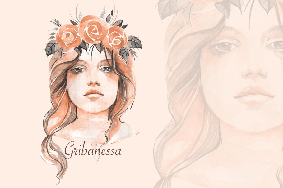 Young girl. Watercolor example image 1