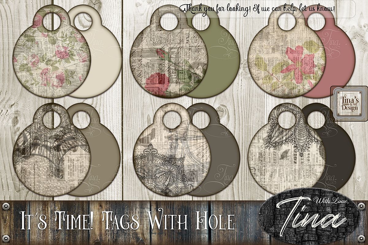 It's Time Newsprint Roses Lace Doily Tags example image 1