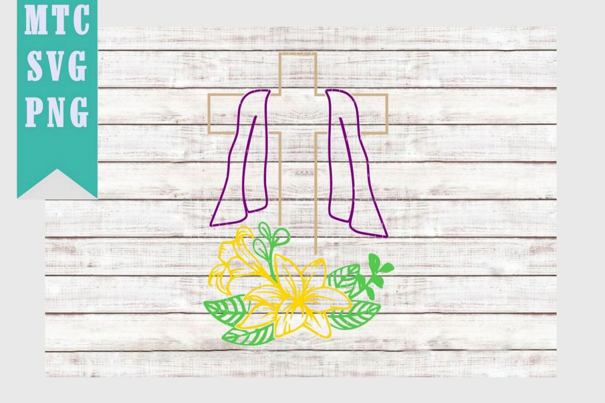 Easter Religion Cross with Lilly Flower Outline SVG Cut File example image 1