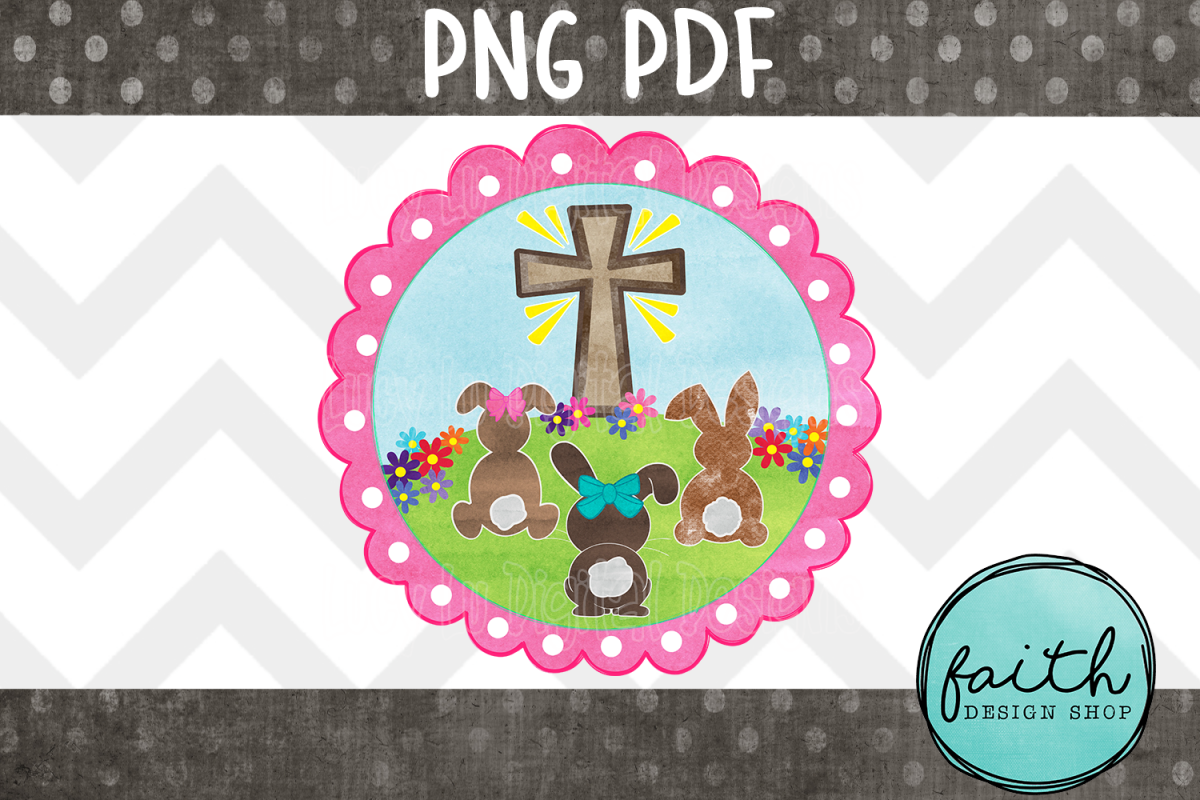 EASTER - Cross and Bunnies - Pink Frame, pdf, png example image 1