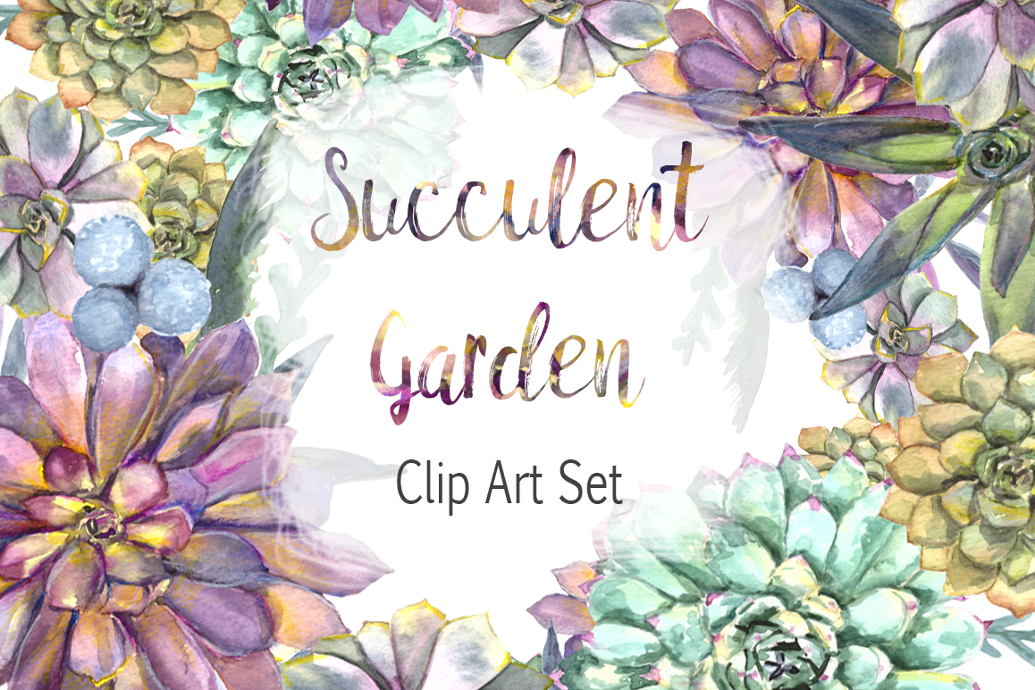 Watercolor Succulent Garden Clip Art Set example image 1