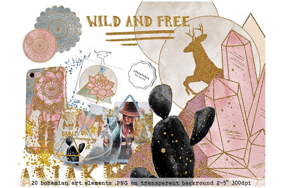 Wild and Free - Boho clipart example image 1
