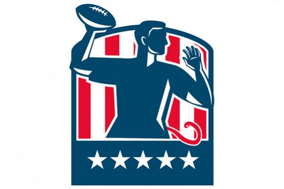 Flag Football QB Player Passing Ball USA Flag Crest Retro example image 1