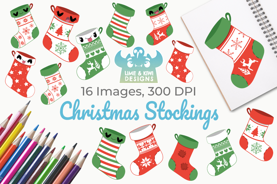 Christmas Stockings Clipart, Instant Download Vector Art example image 1