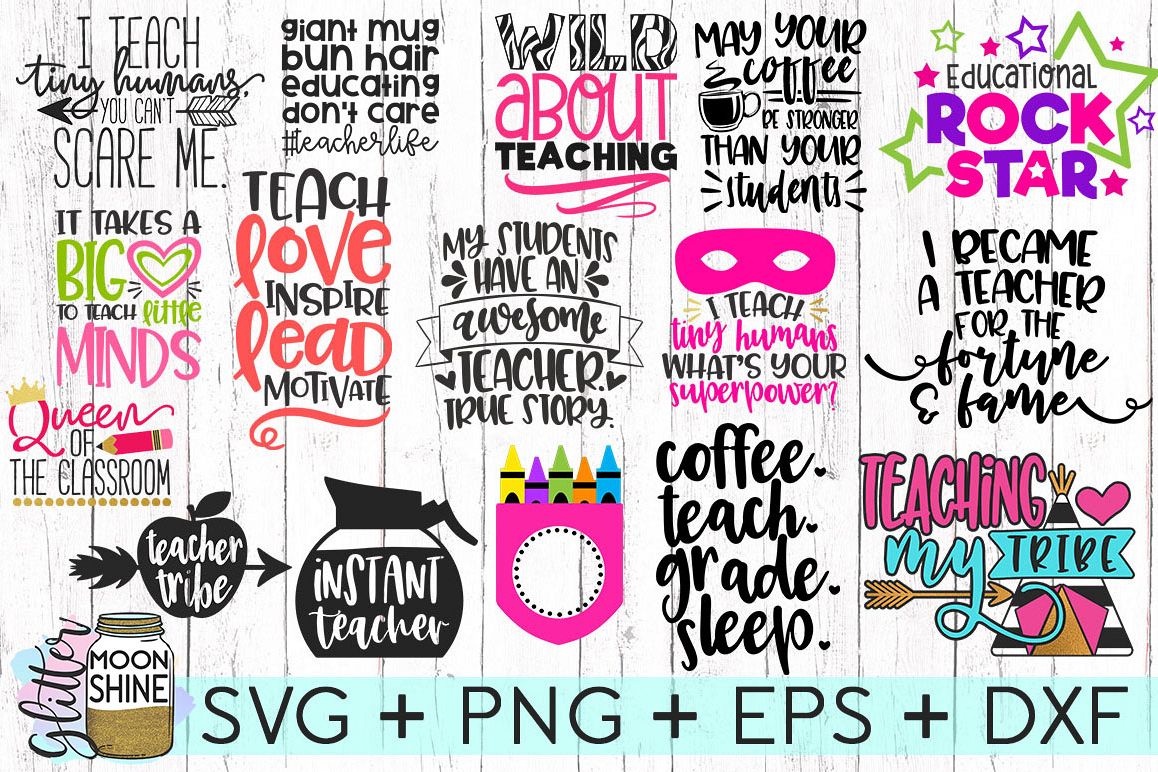 Download Huge Teacher Bundle of 16 SVG DXF PNG EPS Cutting Files