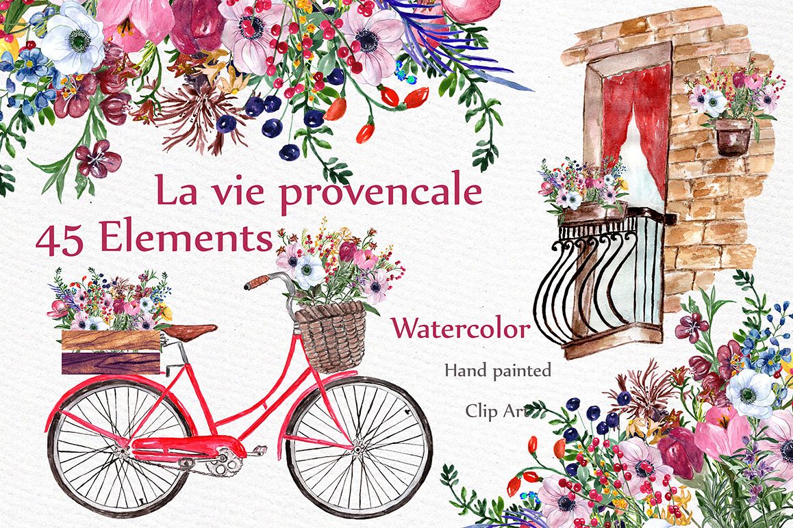 Watercolor flowers clipart example image 1