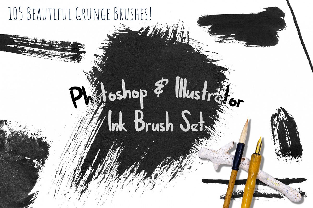 Black Ink Brushes for Adobe Photoshop and Adobe Illustrator example image 1