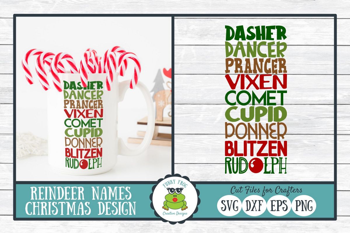 Download Reindeer Names, Christmas SVG Cut File for Crafters