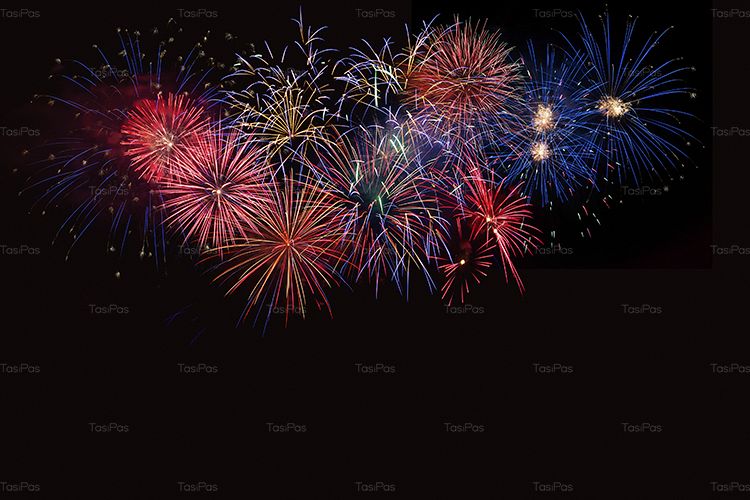 Golden, blue and red fireworks over night sky example image 1