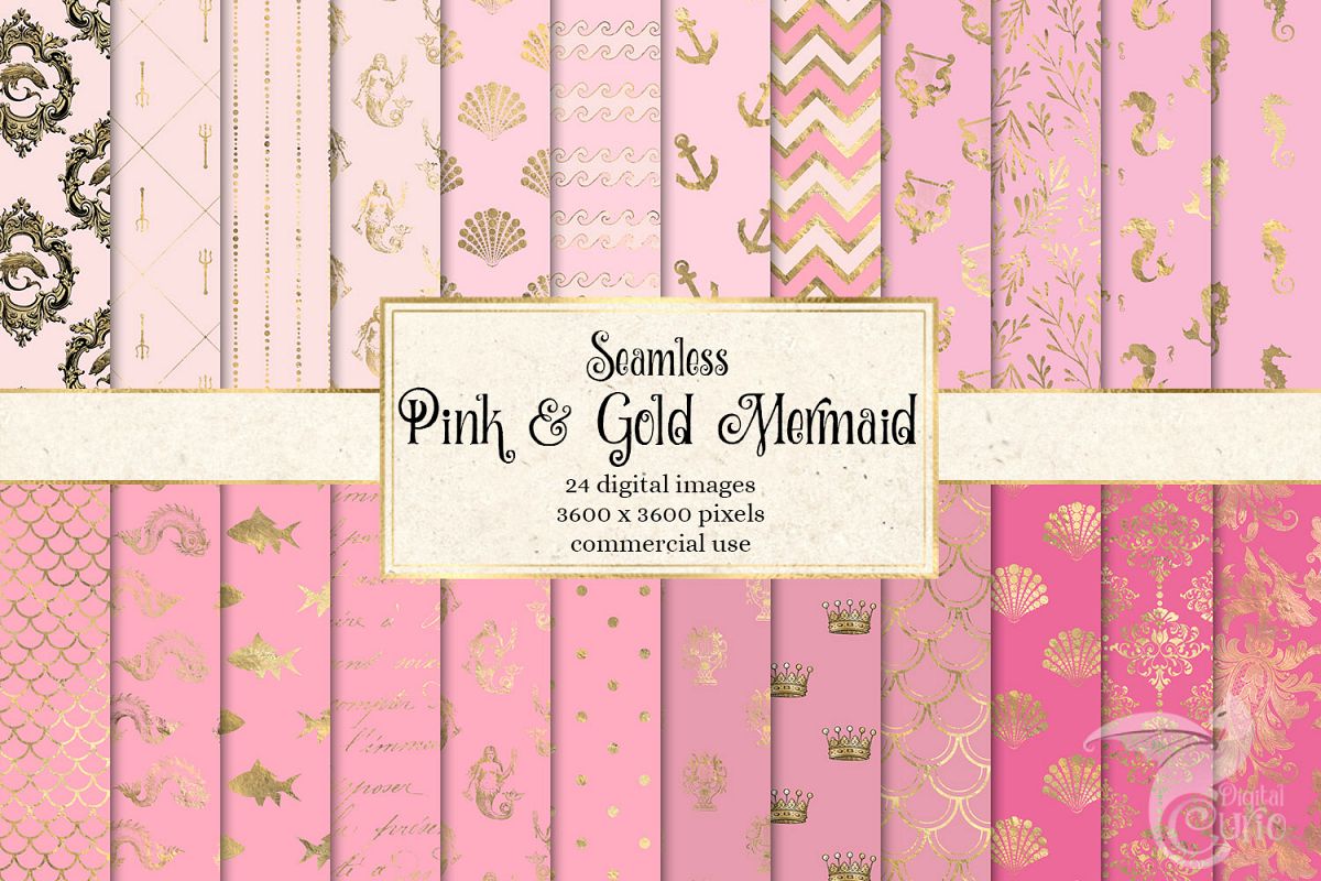 Pink and Gold Mermaid Digital Paper example image 1