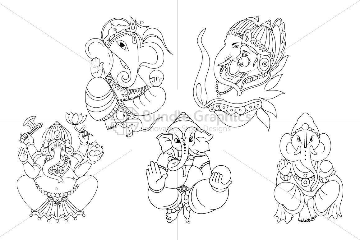 Ganesha - Indian Hindu God Illustrations Set example image 1