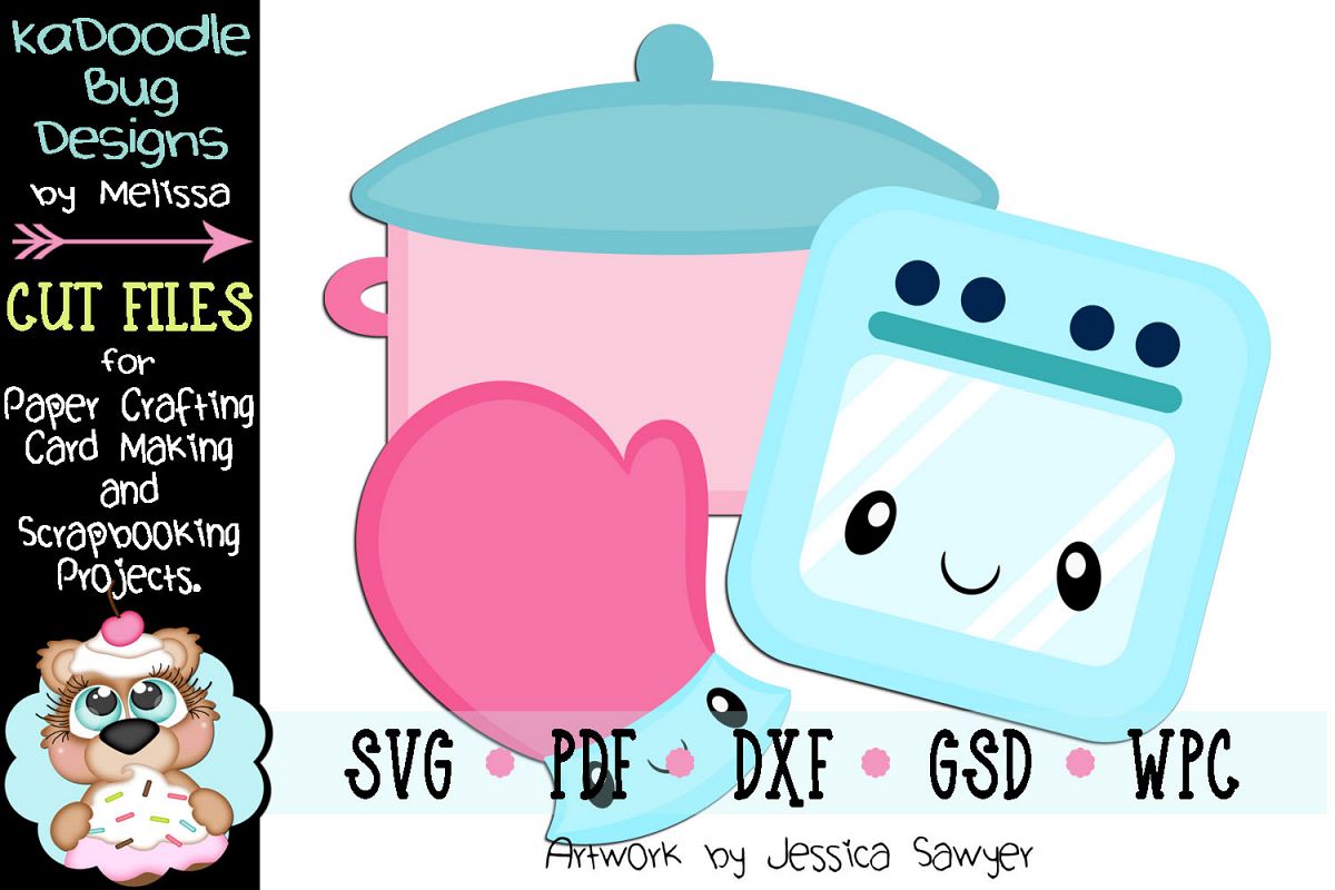 Kawaii Kitchen Oven Mitt Cut File - SVG PDF DXF GSD WPC example image 1