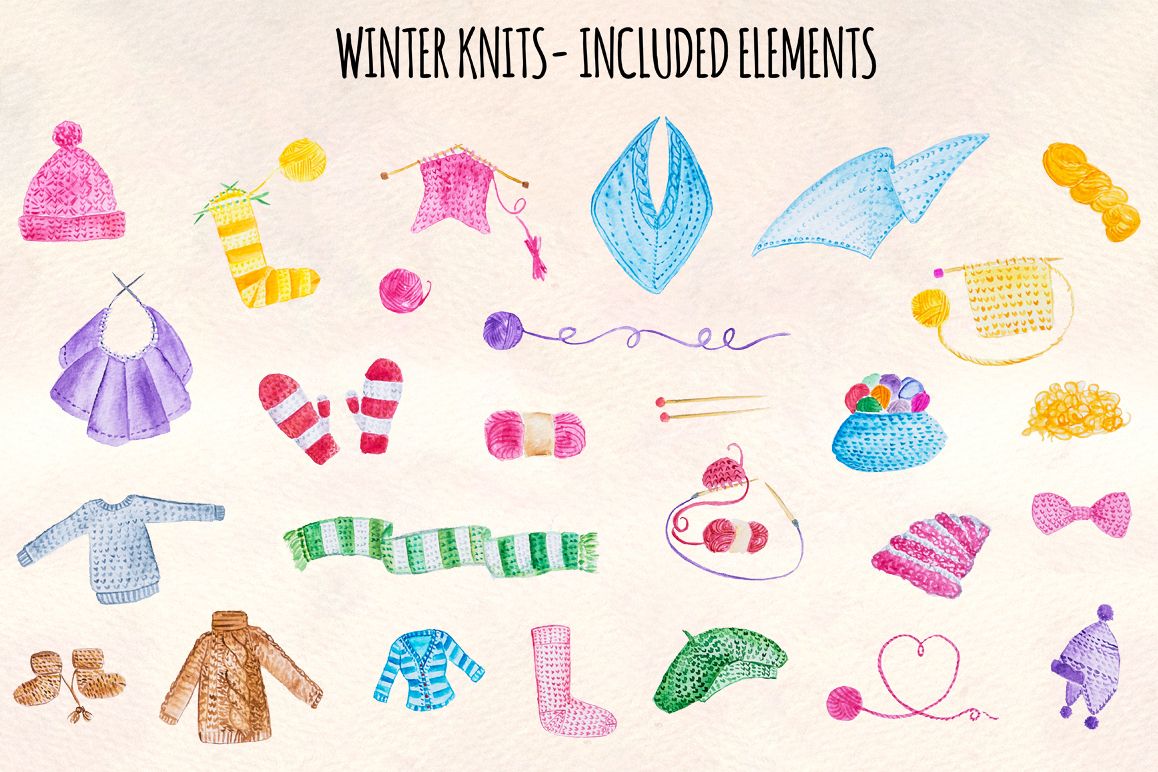 28 Knitting And Winter Clothes Watercolor Graphics example image 1