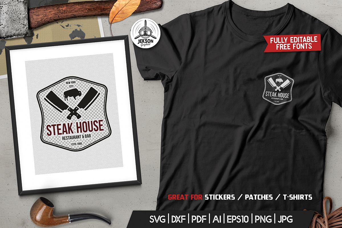 Steak House Logo Design TShirt. Retro Vector SVG Cut File example image 1