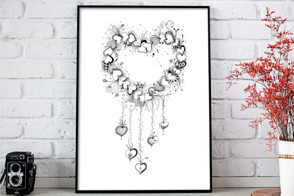 Doodle Heart Artwork, A1, SVG example image 1