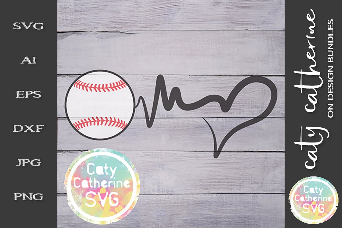 Heartbeat Love Heart Baseball SVG Cut File example image 1