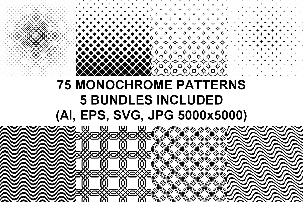 75 Monochrome Geometrical Patterns AI, EPS, JPG 5000x5000 example image 1