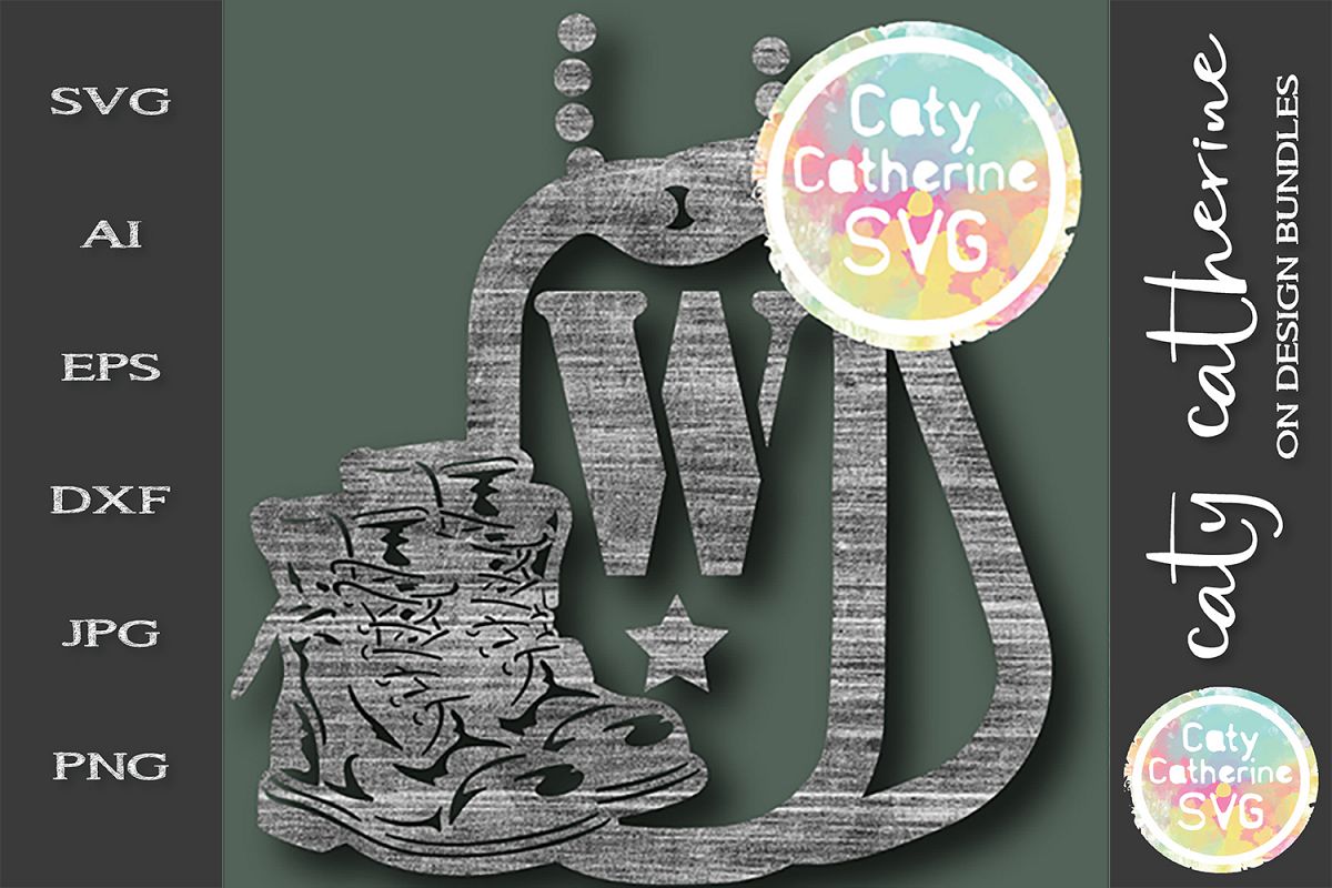 Letter W Military Dog Tags And Boots Monogram SVG Cut File example image 1