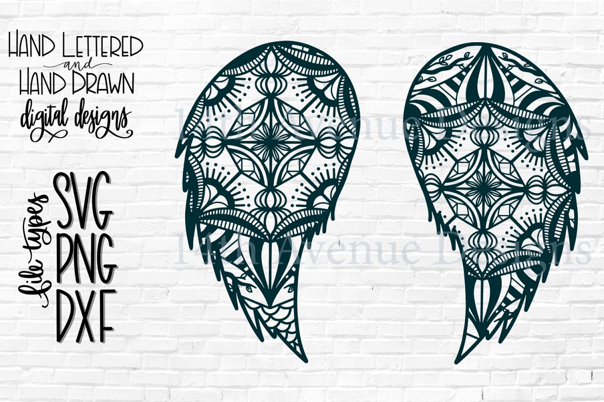 Angel Wing Mandela, Angel Wing Zentangle, Angel Wing SVG example image 1