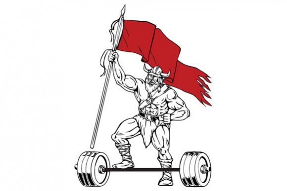 Viking Warrior Barbell Waving Flag Retro example image 1