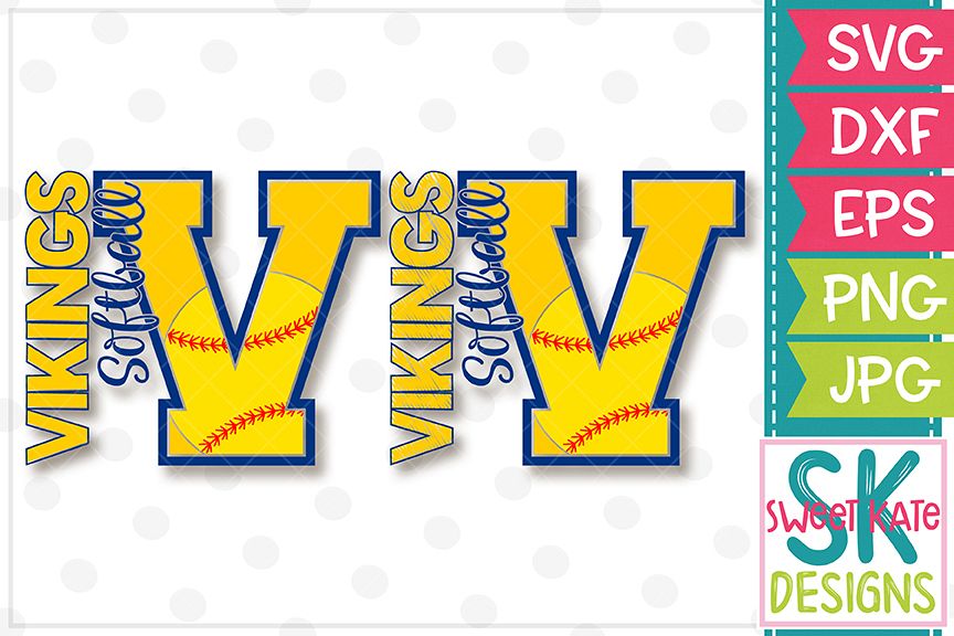V Vikings Softball SVG DXF EPS PNG JPG example image 1