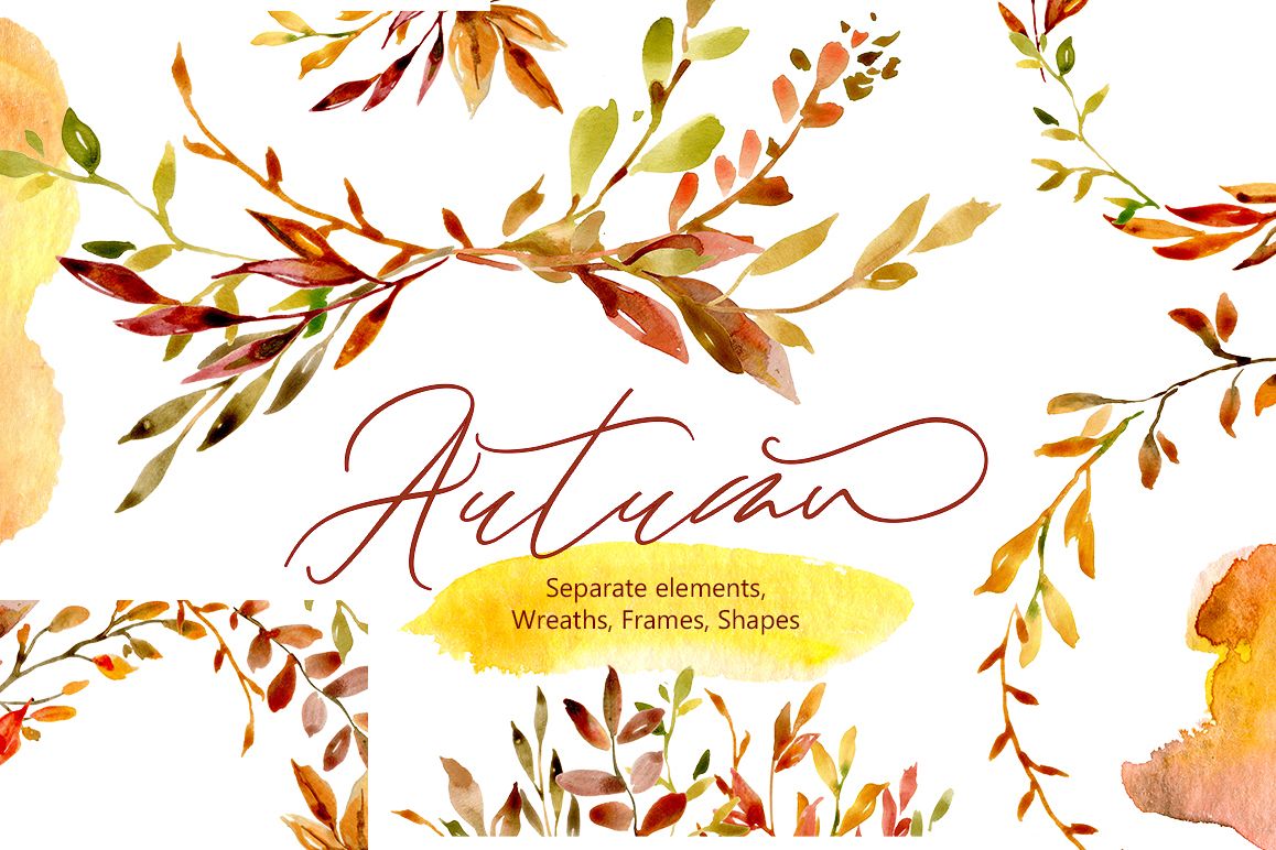 Watercolor Autumn Leaves & Branches example image 1