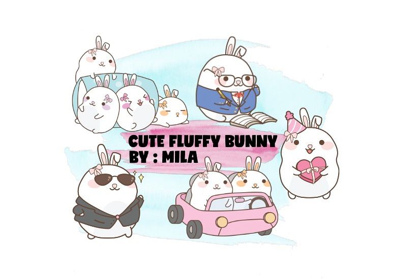 KAWAII BUNNY CLIPART BUNDLE PNG example image 1