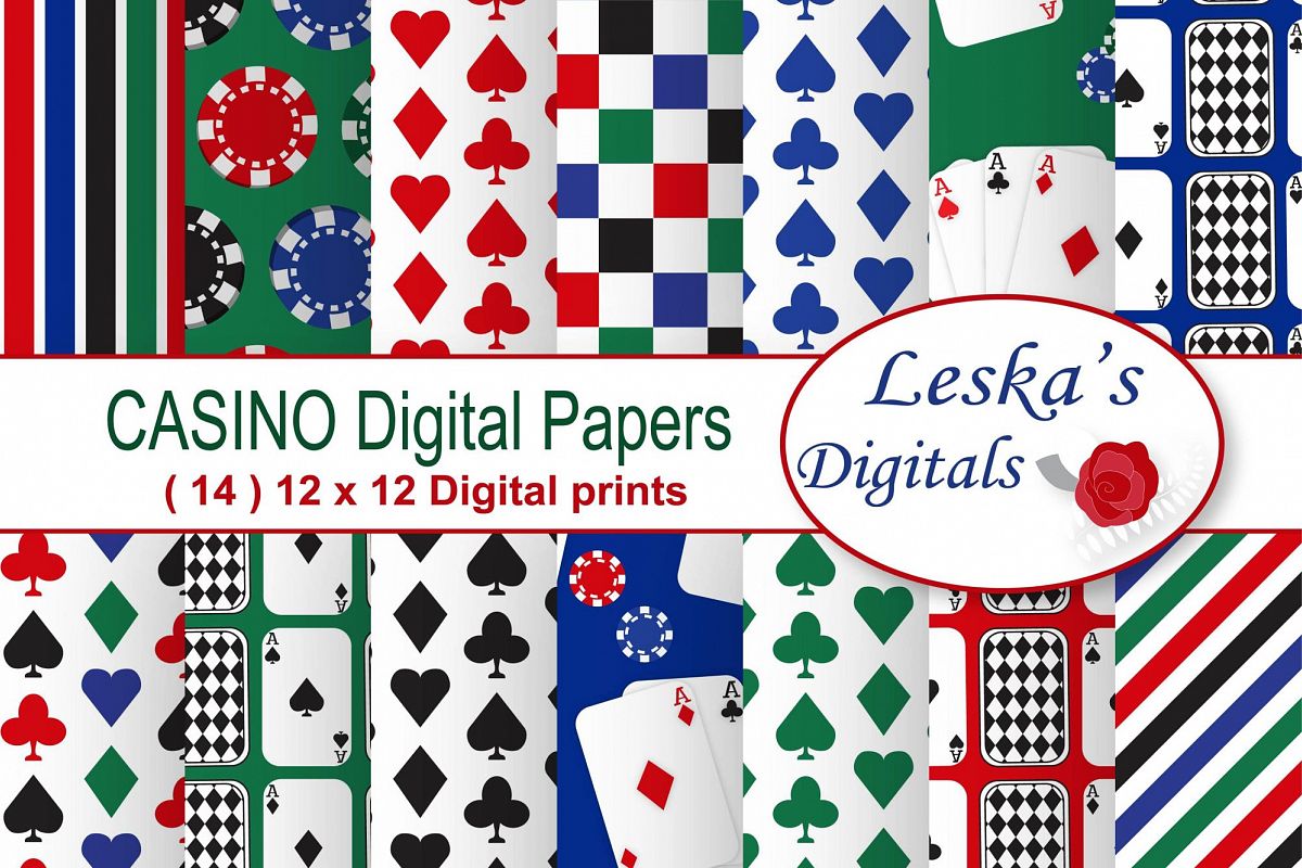 Casino Party Digital Paper - Card Playing Patterns example image 1