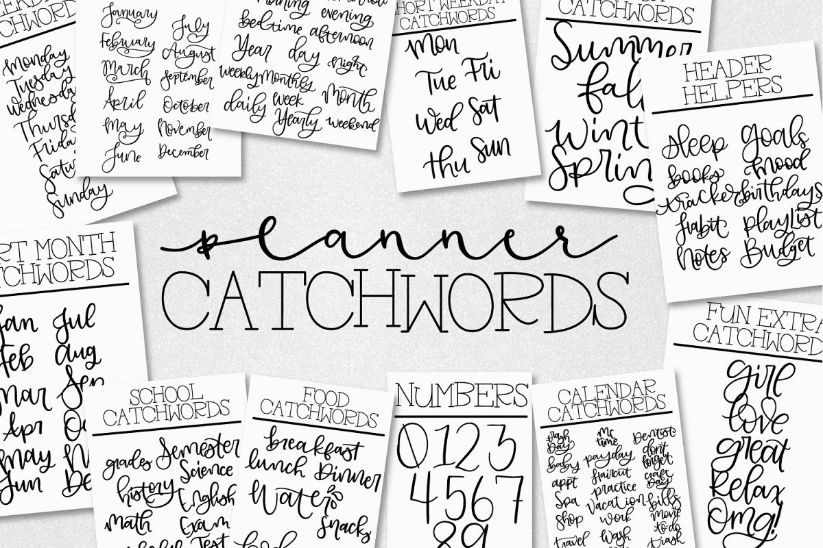 Planner Catchwords - Over 100 Catchwords In Font Form example image 1